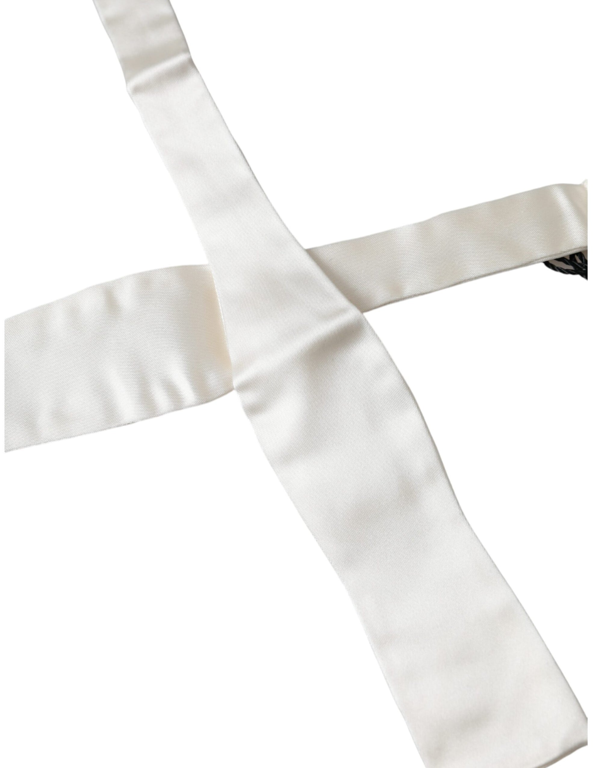Dolce & Gabbana White Silk Slim Skinny Necktie Men Bow Tie - Maison Luxe