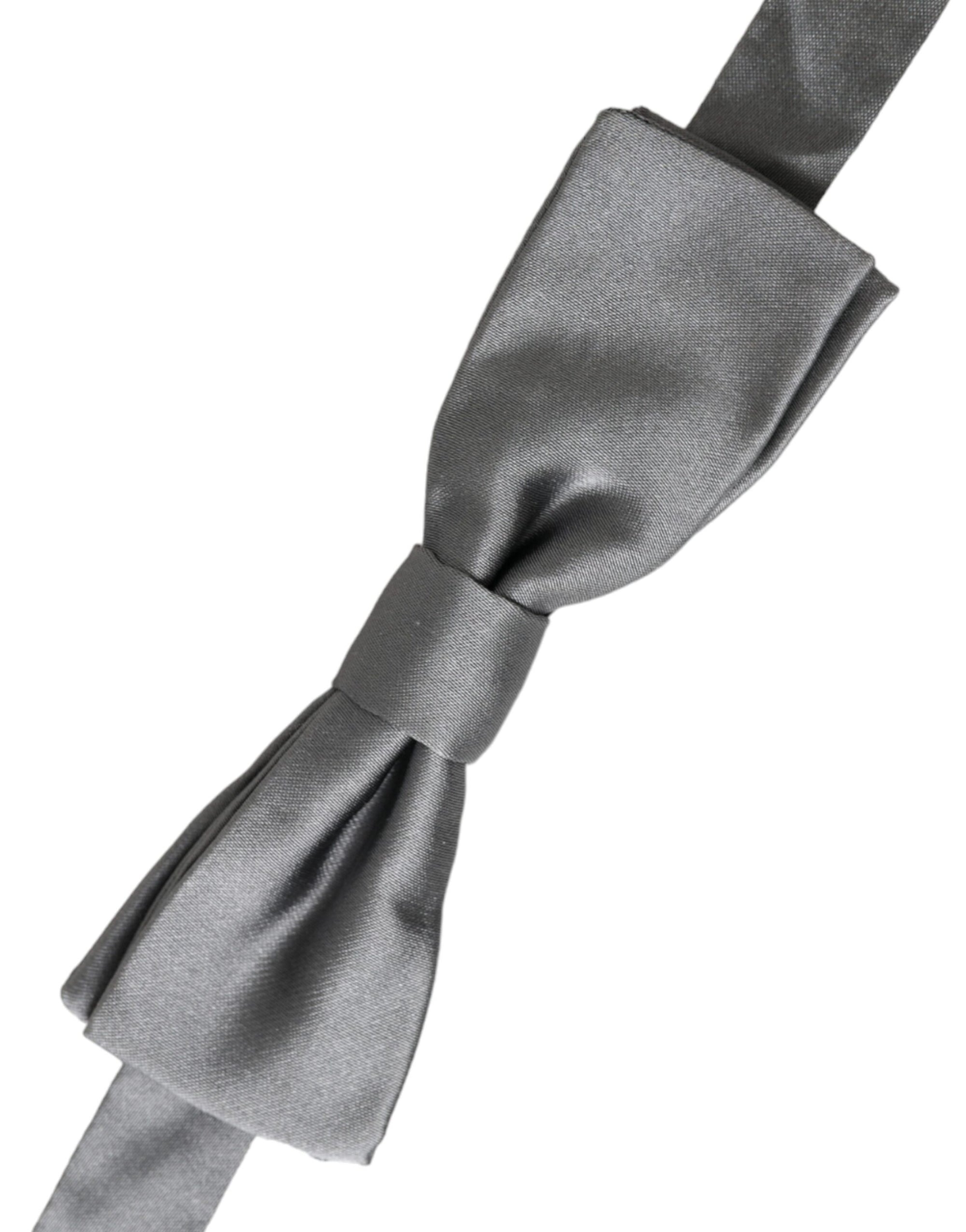 Dolce & Gabbana Gray Satin Silk Adjustable Neck Men Papillon Bow Tie - Maison Luxe