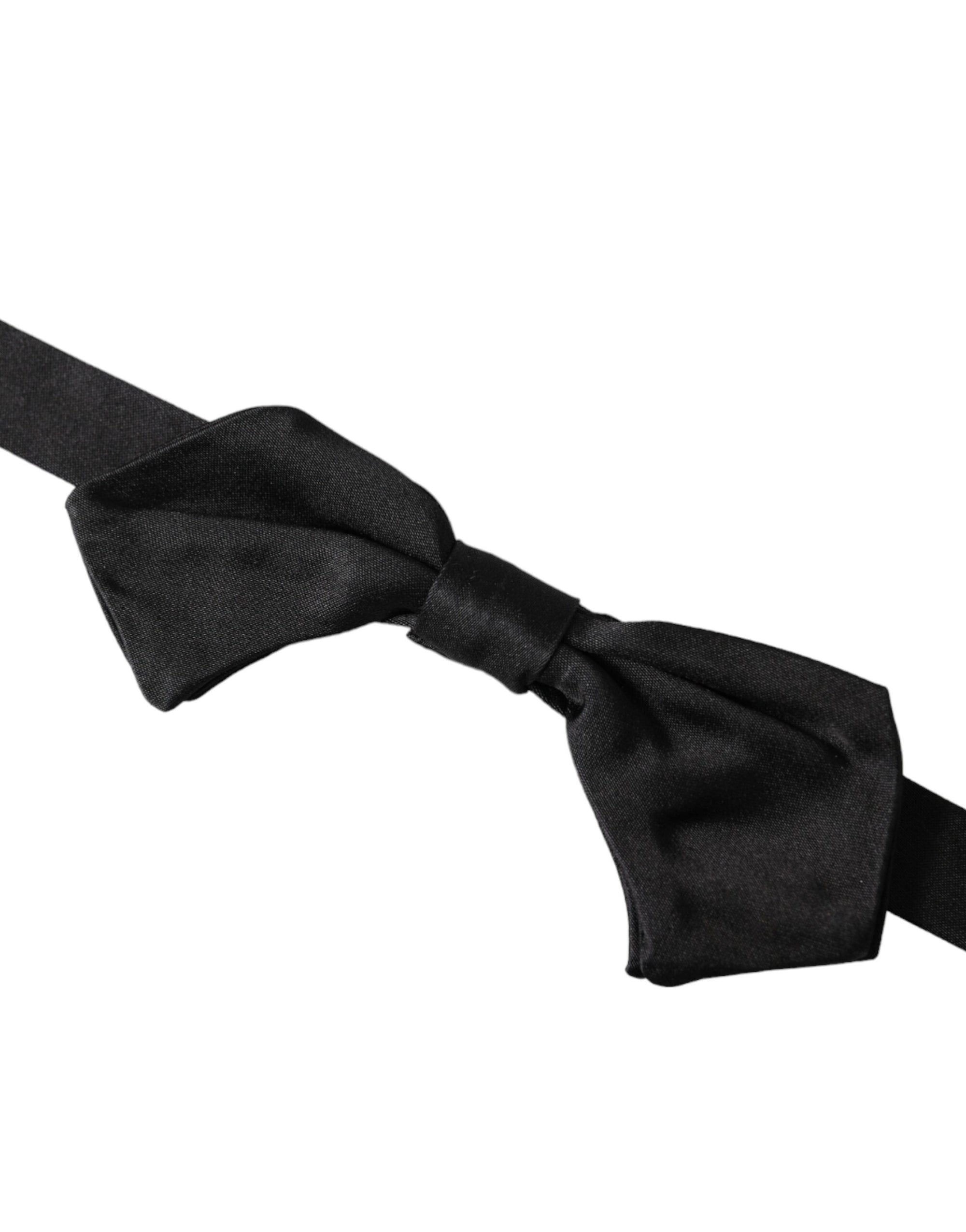 Dolce & Gabbana Black Satin Silk Adjustable Neck Men Bow Tie - Maison Luxe