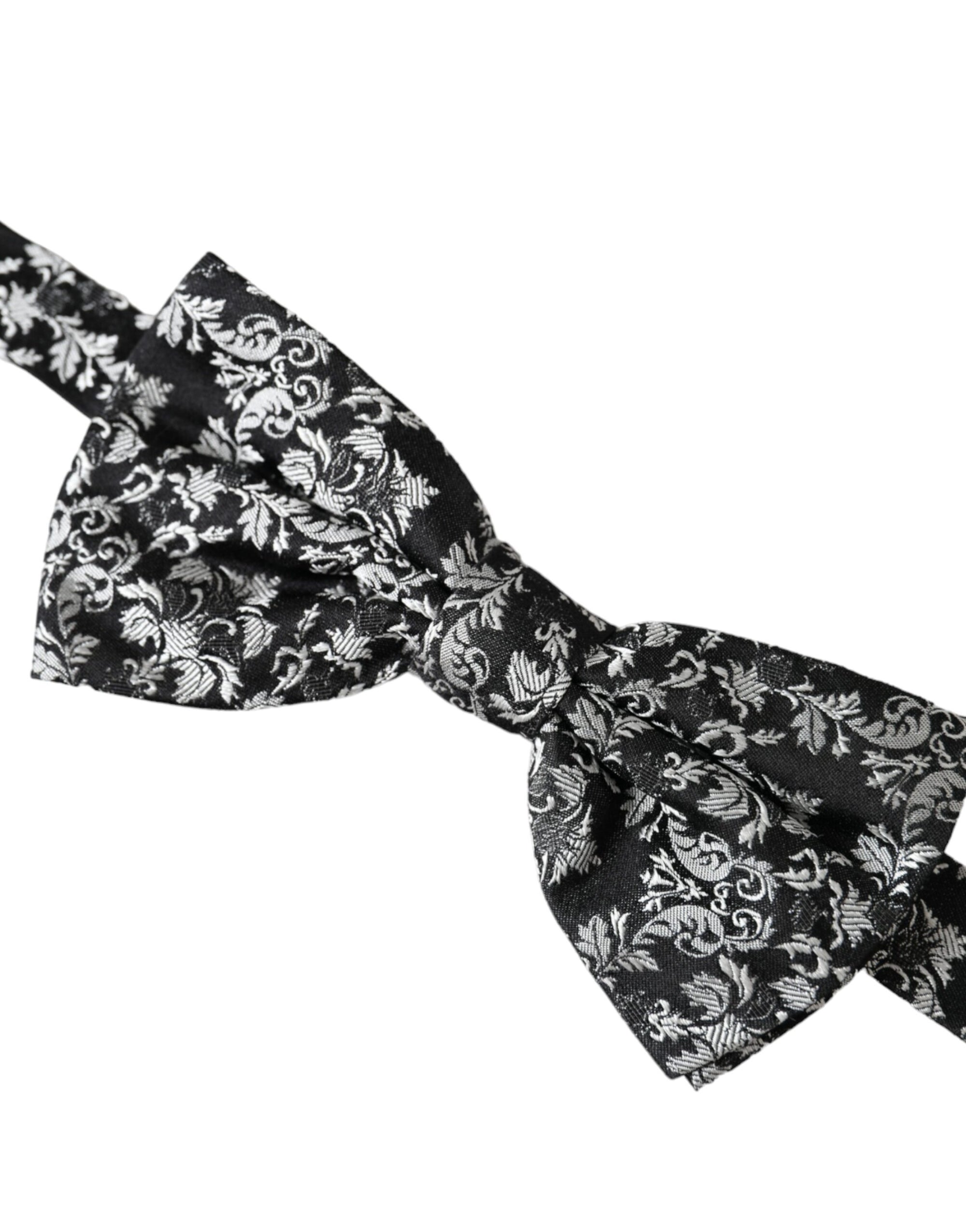 Dolce & Gabbana Black Floral Silk Adjustable Neck Men Bow Tie - Maison Luxe