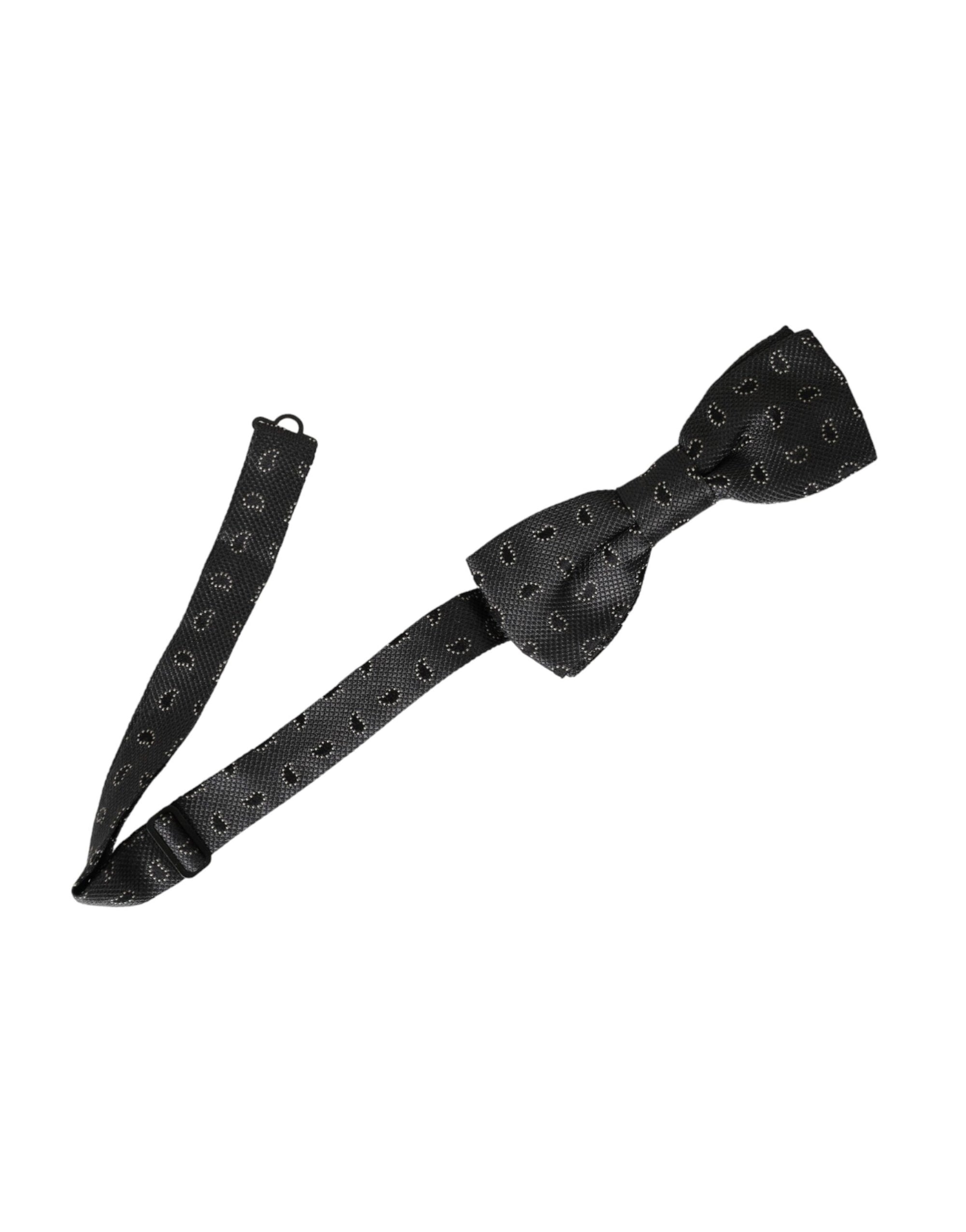 Dolce & Gabbana Black Silk Patterned Adjustable Neck Men Bow Tie - Maison Luxe