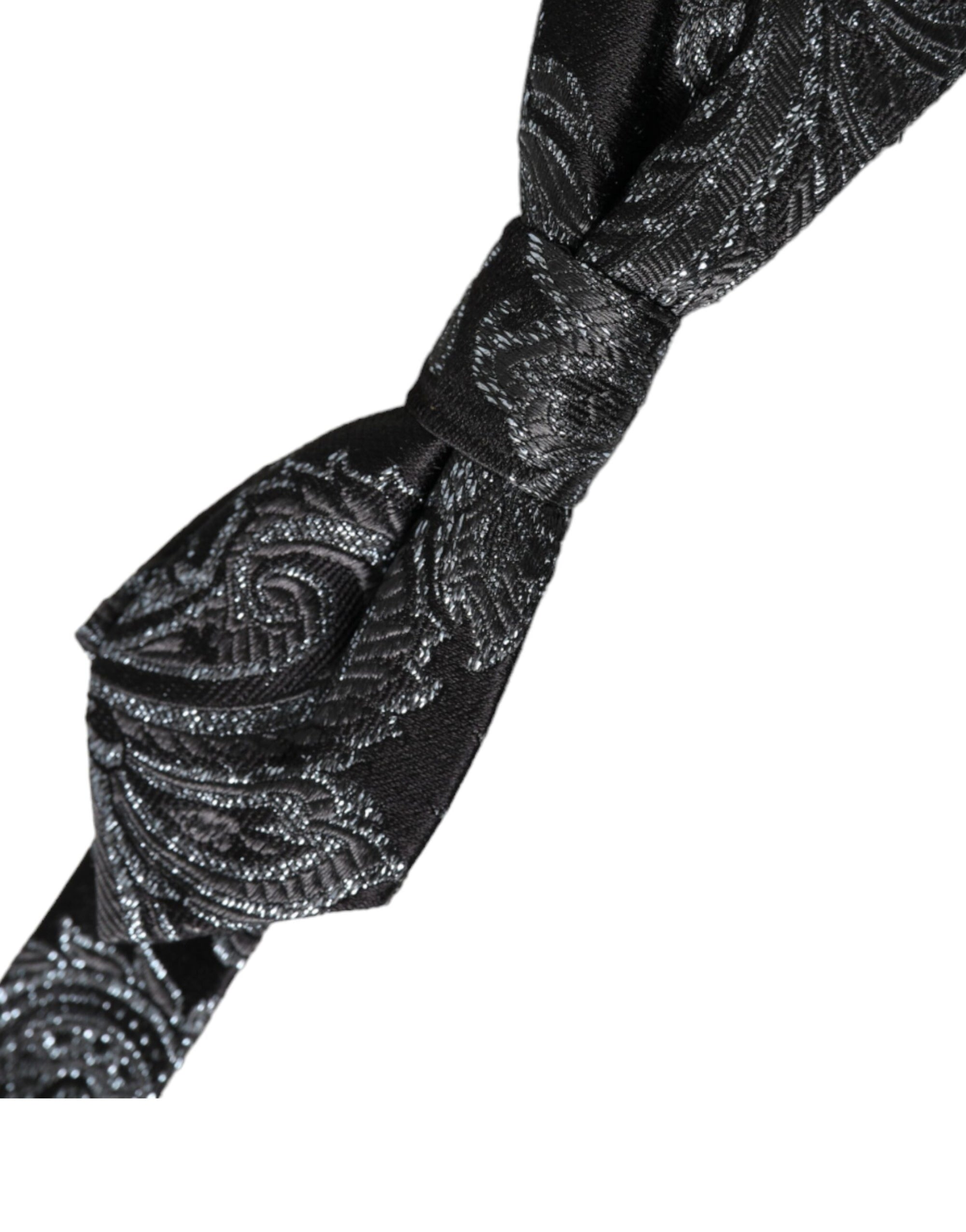 Dolce & Gabbana Black Silk Jacquard Adjustable Neck Men Bow Tie - Maison Luxe