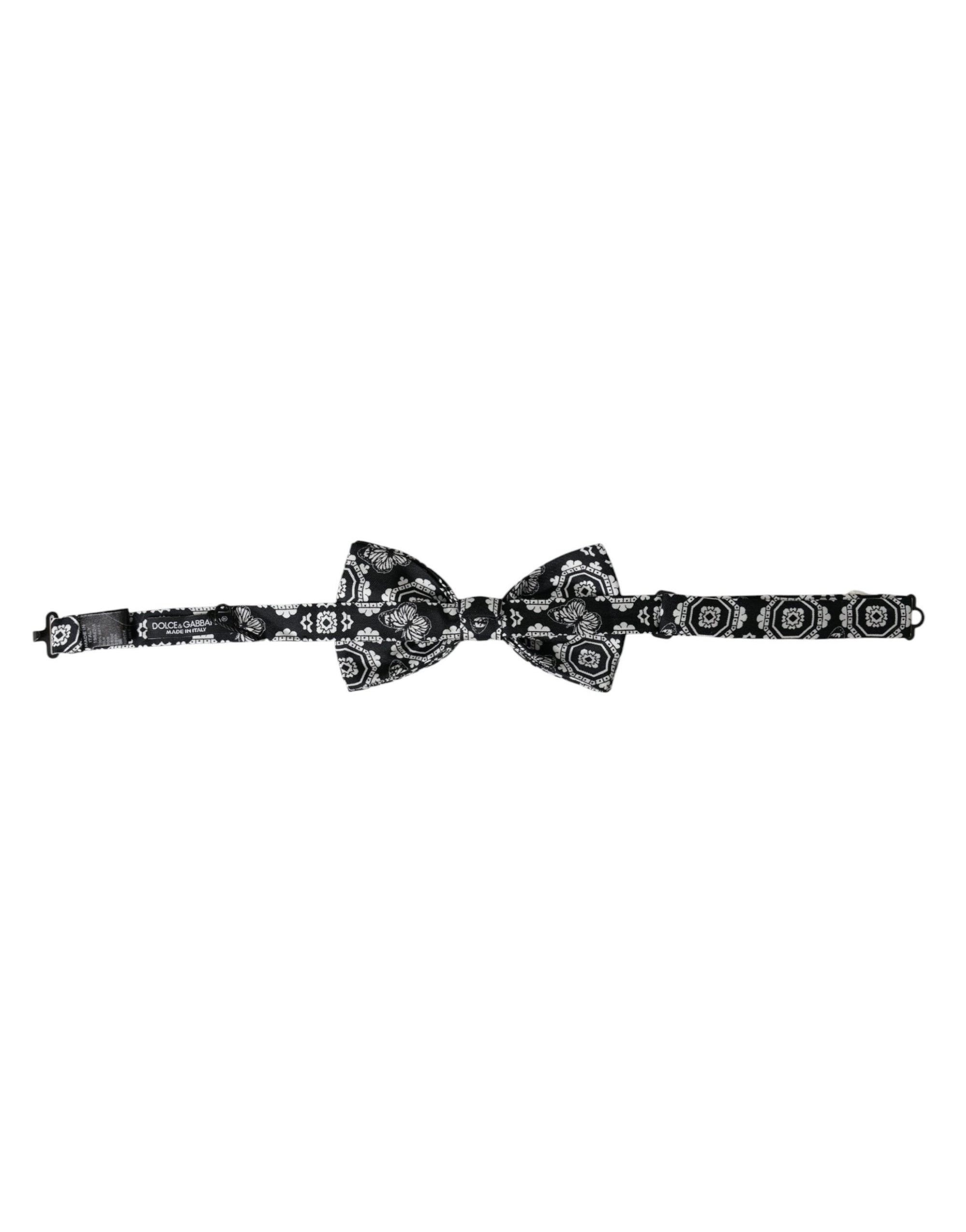 Dolce & Gabbana Black White Printed Adjustable Neck Men Bow Tie - Maison Luxe