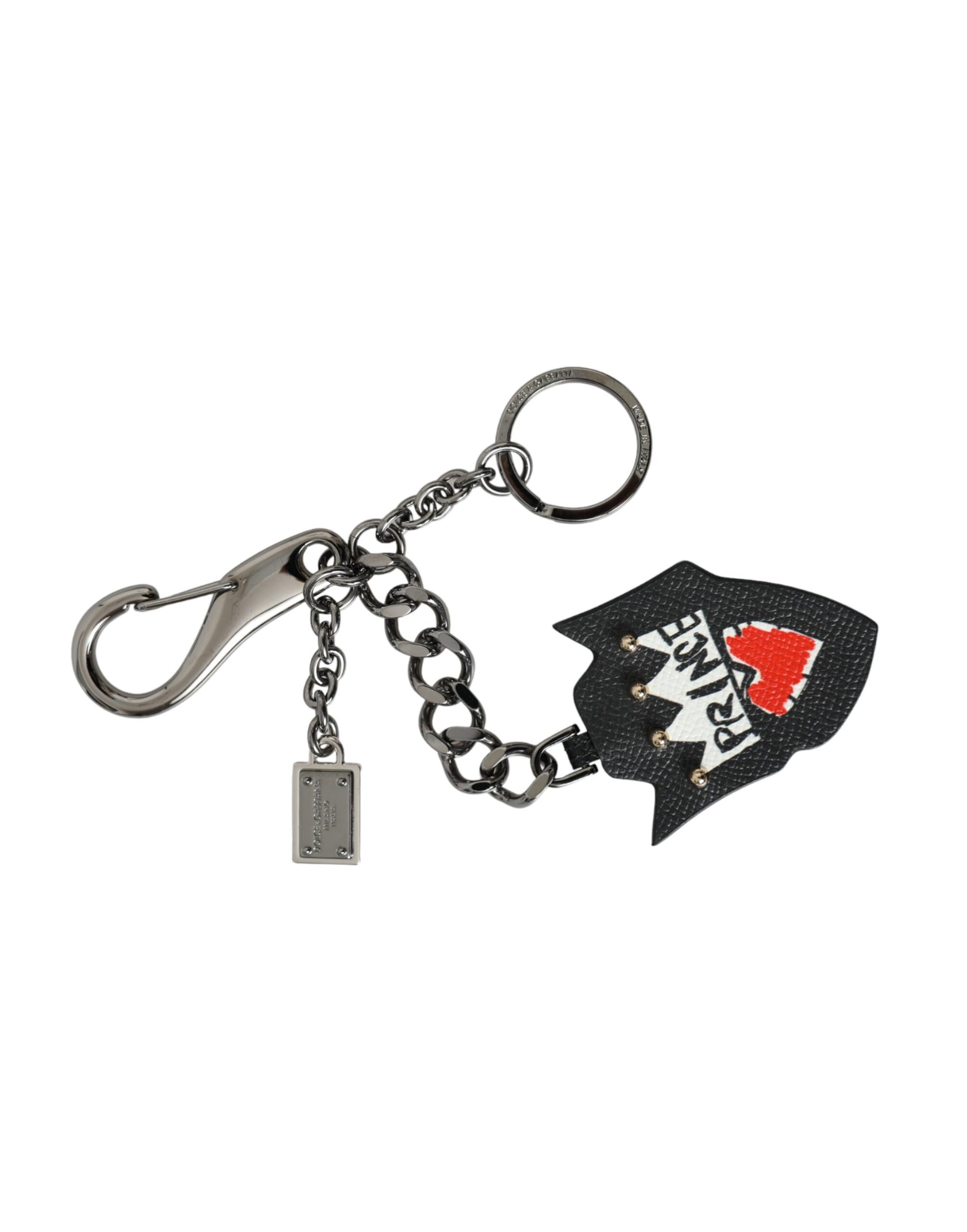 Dolce & Gabbana Black Prince Studs Logo Silver Brass Keychain Keyring - Maison Luxe