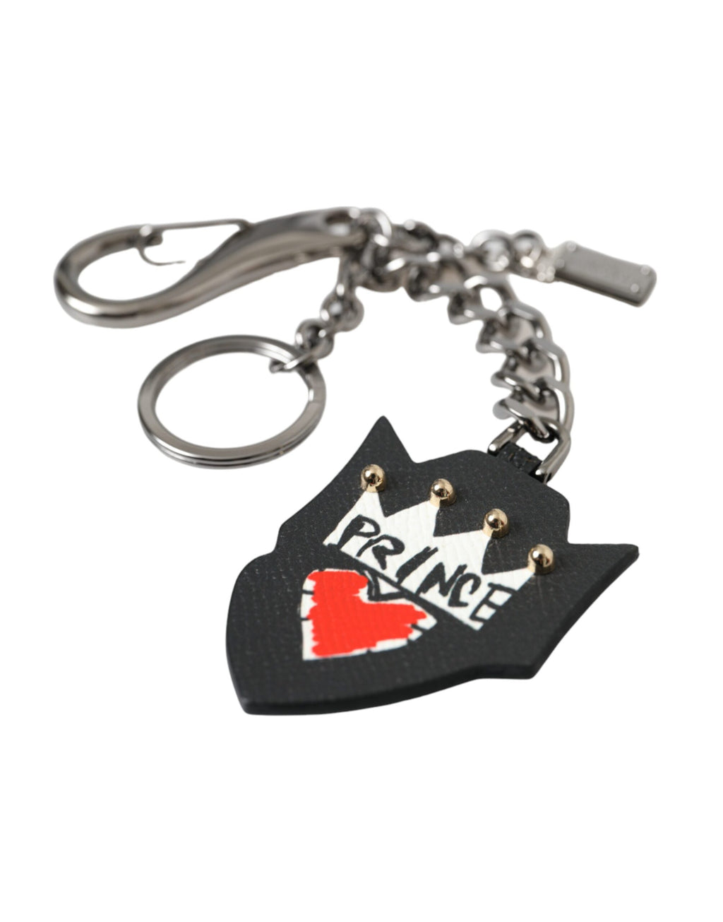 Dolce & Gabbana Black Prince Studs Logo Silver Brass Keychain Keyring - Maison Luxe