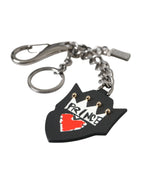 Dolce & Gabbana Black Prince Studs Logo Silver Brass Keychain Keyring - Maison Luxe