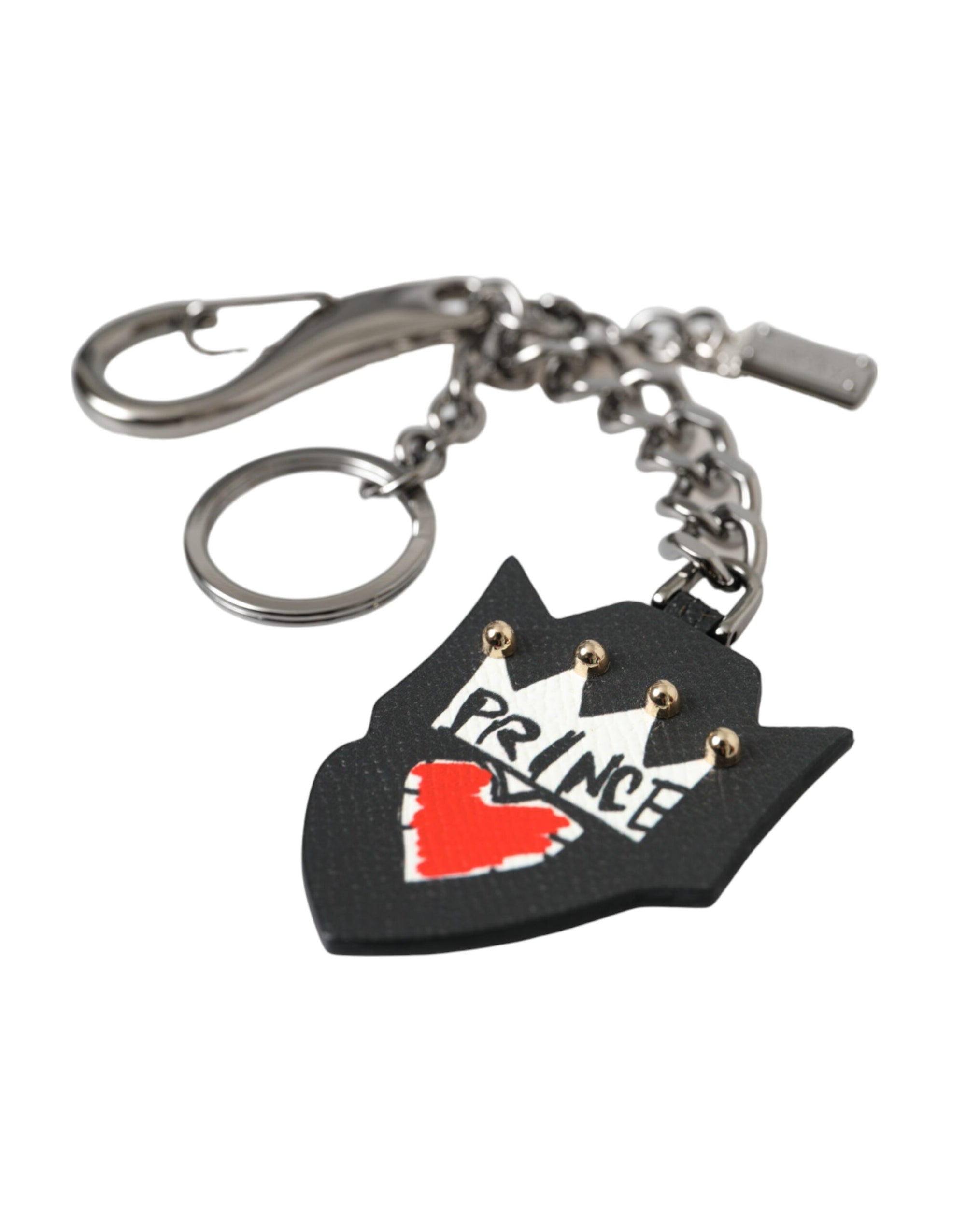 Dolce & Gabbana Black Prince Studs Logo Silver Brass Keychain Keyring - Maison Luxe
