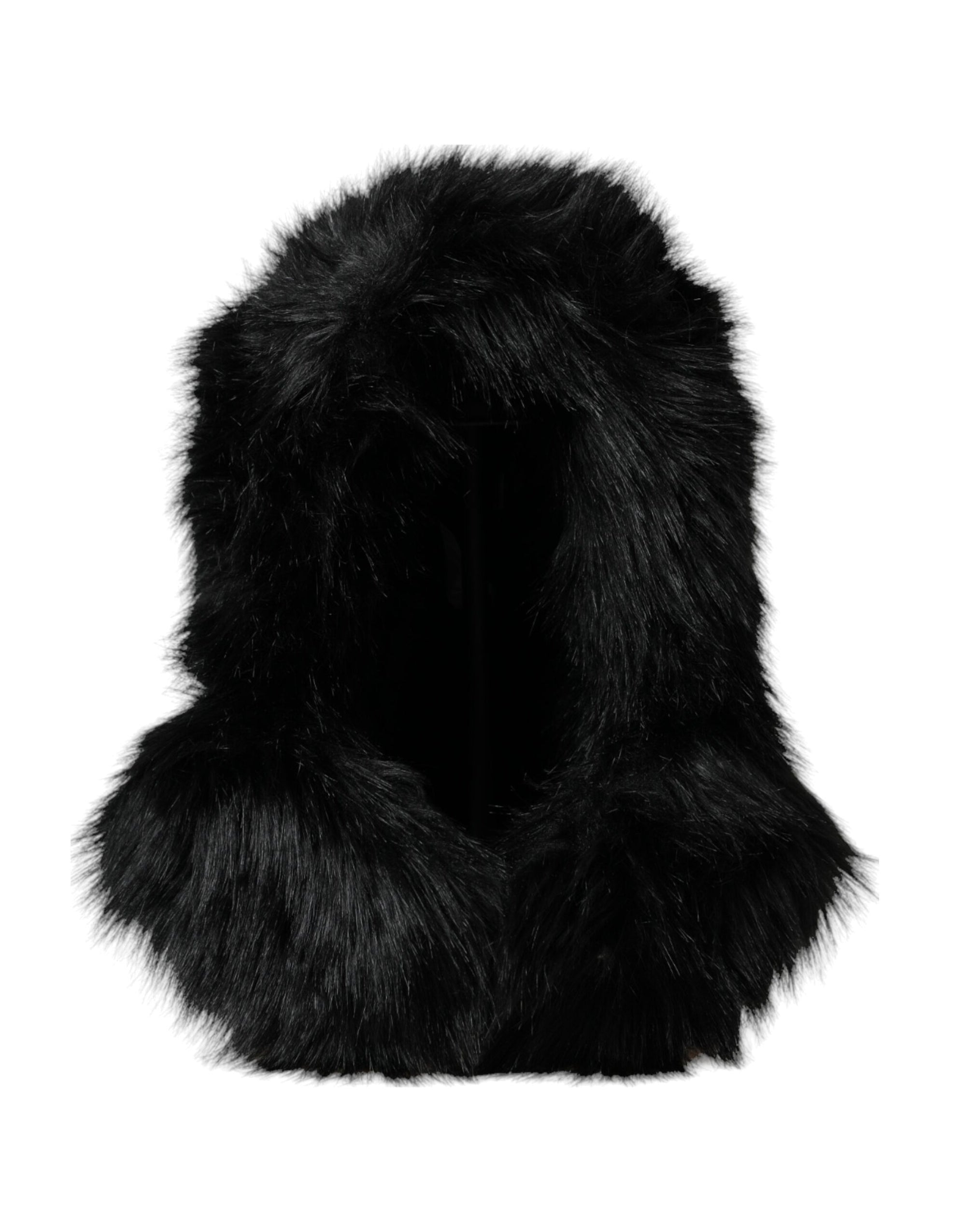 Dolce & Gabbana Black Faux Fur Whole Head Wrap Hat - Maison Luxe