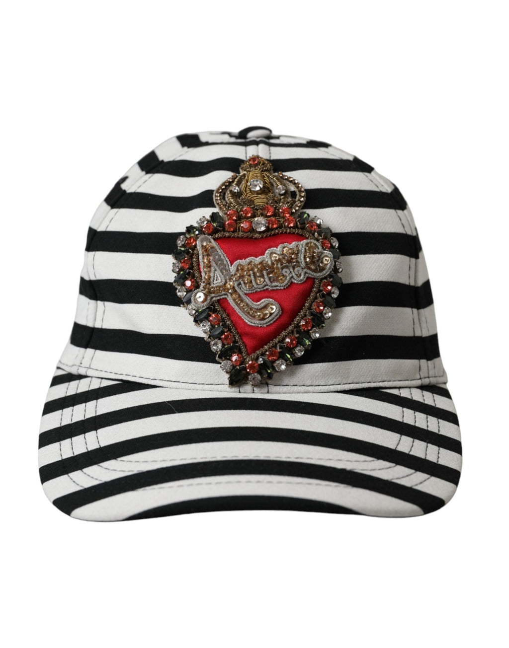 Dolce & Gabbana Black White Stripe Amore Heart Applique Baseball Hat - Maison Luxe