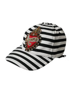 Dolce & Gabbana Black White Stripe Amore Heart Applique Baseball Hat - Maison Luxe