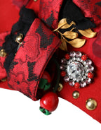 Dolce & Gabbana Red Crystal Gold Roses Brooch Embellished Hat - Maison Luxe