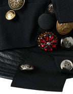 Dolce & Gabbana Black Leather DG Coin Crystal Wide Brim Hat - Maison Luxe