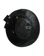 Dolce & Gabbana Black Leather DG Coin Crystal Wide Brim Hat - Maison Luxe