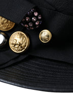 Dolce & Gabbana Black Leather DG Coin Crystal Wide Brim Hat - Maison Luxe