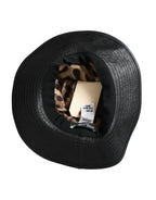 Dolce & Gabbana Black Leather DG Coin Crystal Wide Brim Hat - Maison Luxe
