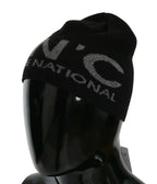 Costume National Black Wool Blend Branded Beanie Hat - Maison Luxe