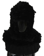 Dolce & Gabbana Black Silver Fox Fur Cashmere Hooded Scarf - Maison Luxe