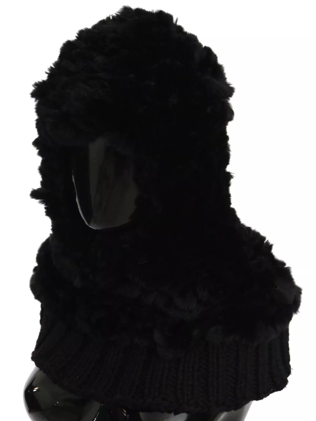 Dolce & Gabbana Black Silver Fox Fur Cashmere Hooded Scarf - Maison Luxe