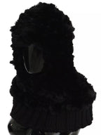 Dolce & Gabbana Black Silver Fox Fur Cashmere Hooded Scarf - Maison Luxe