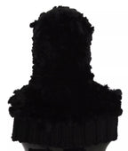 Dolce & Gabbana Black Silver Fox Fur Cashmere Hooded Scarf - Maison Luxe