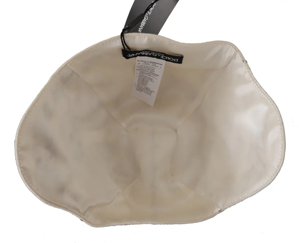 Dolce & Gabbana White Black Wool Embroidered Cameo Brooch Hat - Maison Luxe