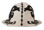 Dolce & Gabbana White Black Wool Embroidered Cameo Brooch Hat - Maison Luxe