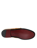 Dolce & Gabbana Brown Velvet Leather Logo Mocassin Slip On Shoes
