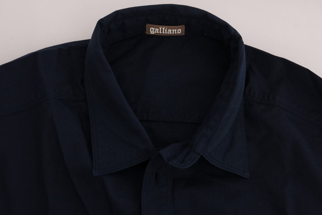 John Galliano Blue Casual Cotton Long Sleeve Shirt