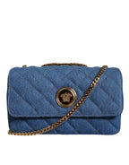 Versace Blue Quilted Denim Leather Crossbody Shoulder Bag