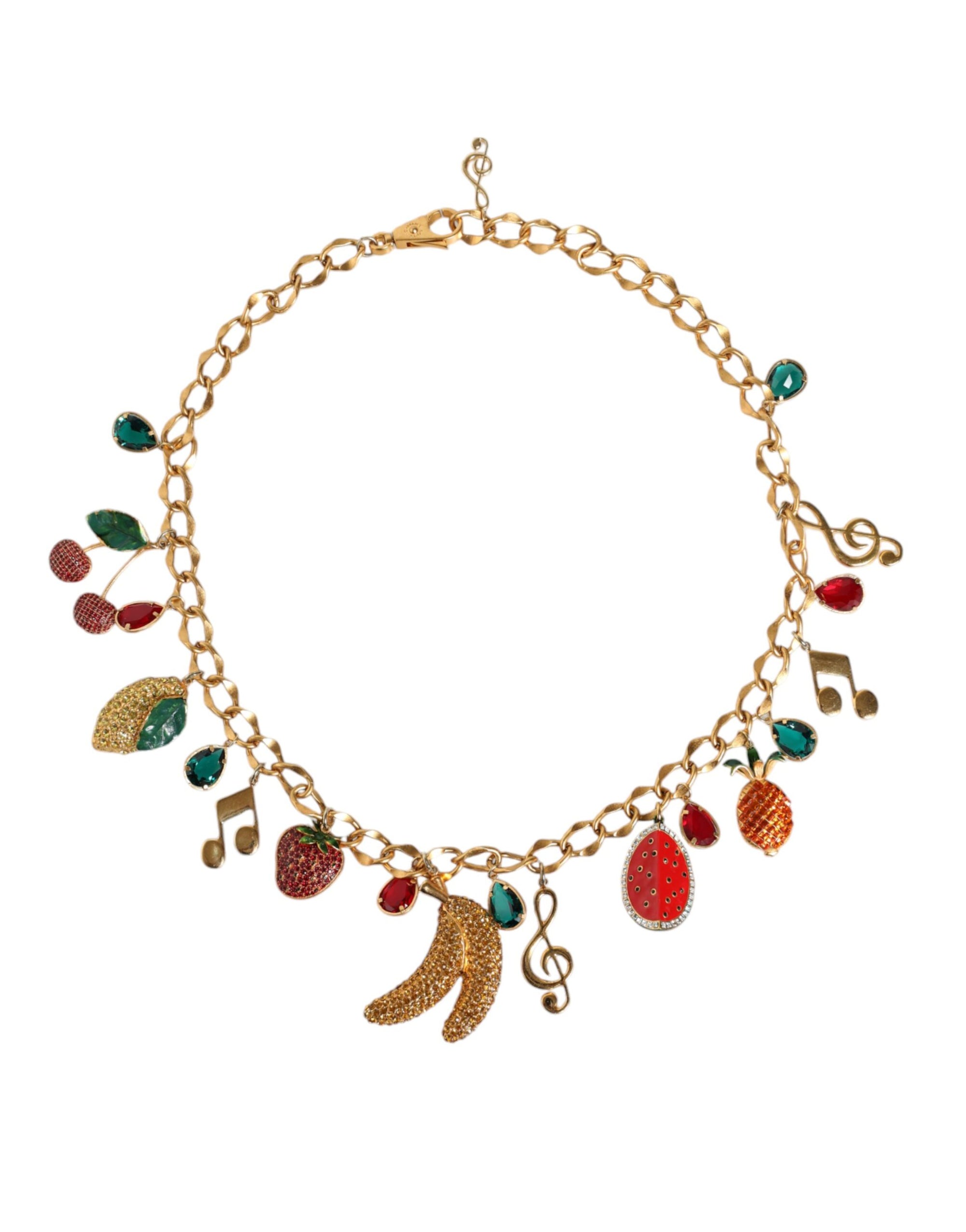 Dolce & Gabbana Gold Tone Brass Fruity Crystal Embellished Waist Chain Belt - Maison Luxe