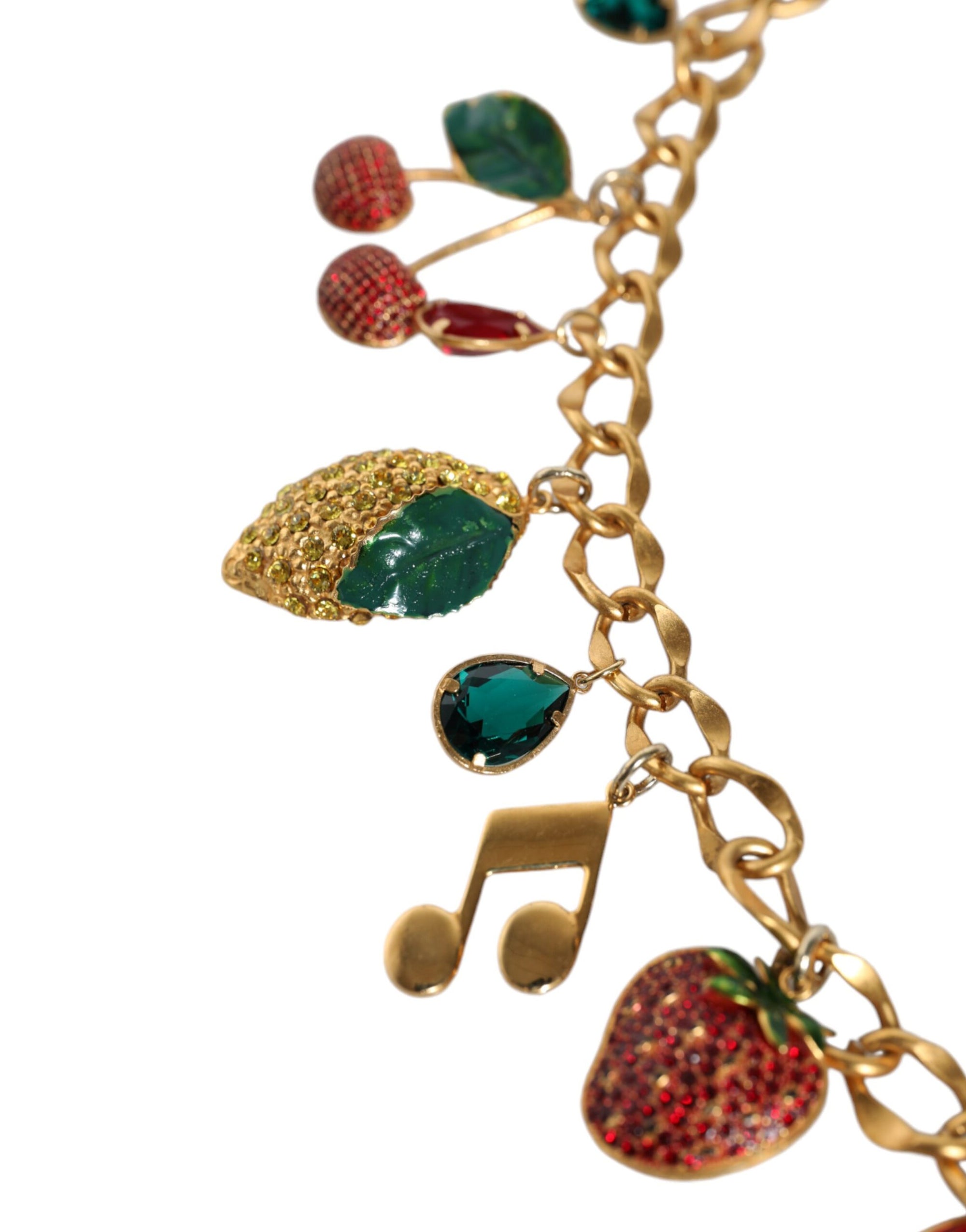 Dolce & Gabbana Gold Tone Brass Fruity Crystal Embellished Waist Chain Belt - Maison Luxe