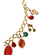 Dolce & Gabbana Gold Tone Brass Fruity Crystal Embellished Waist Chain Belt - Maison Luxe