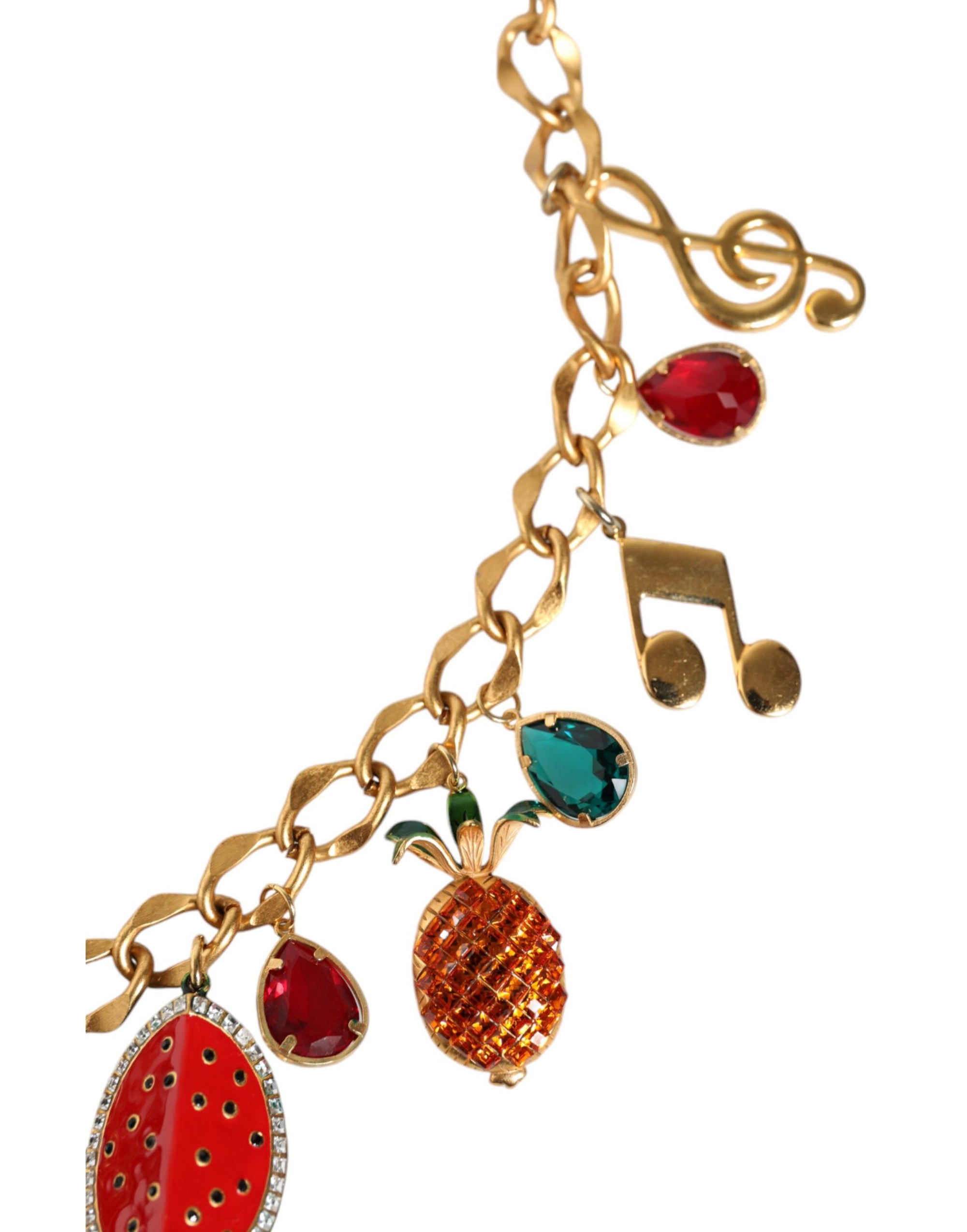 Dolce & Gabbana Gold Tone Brass Fruity Crystal Embellished Waist Chain Belt - Maison Luxe