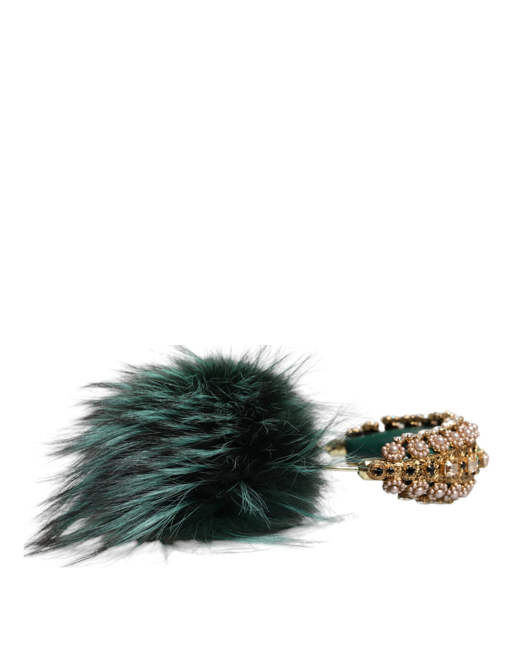 Dolce & Gabbana Green Gold Crystal Fur Headset Audio AUX Headphones - Maison Luxe