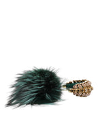Dolce & Gabbana Green Gold Crystal Fur Headset Audio AUX Headphones - Maison Luxe