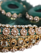 Dolce & Gabbana Green Gold Crystal Fur Headset Audio AUX Headphones - Maison Luxe