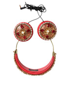 Dolce & Gabbana Red Nappa Leather Floral Crystal Headphone - Maison Luxe