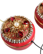 Dolce & Gabbana Red Nappa Leather Floral Crystal Headphone - Maison Luxe