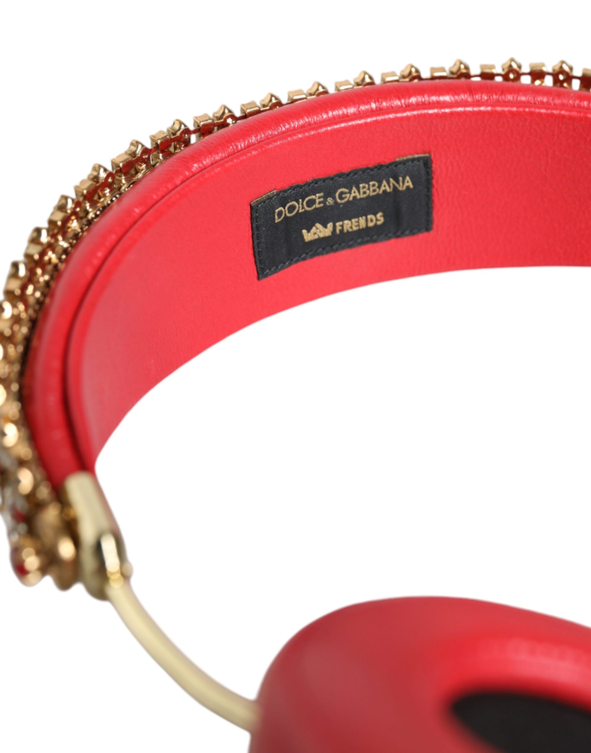Dolce & Gabbana Red Nappa Leather Floral Crystal Headphone - Maison Luxe