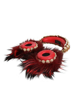 Dolce & Gabbana Red Gold Crystal Fur Headset Audio AUX Headphones - Maison Luxe
