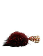Dolce & Gabbana Red Gold Crystal Fur Headset Audio AUX Headphones - Maison Luxe