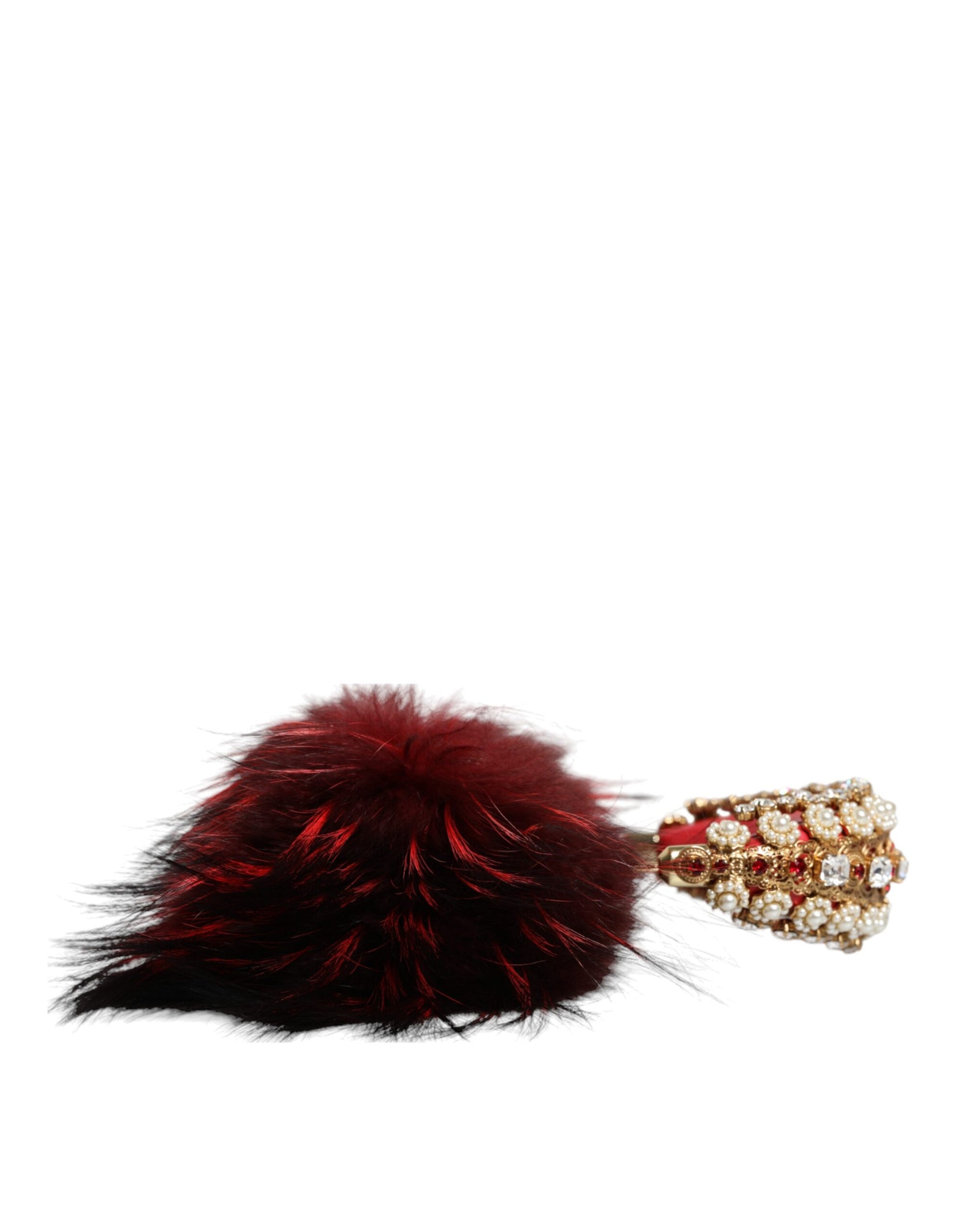 Dolce & Gabbana Red Gold Crystal Fur Headset Audio AUX Headphones - Maison Luxe