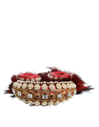 Dolce & Gabbana Red Gold Crystal Fur Headset Audio AUX Headphones - Maison Luxe