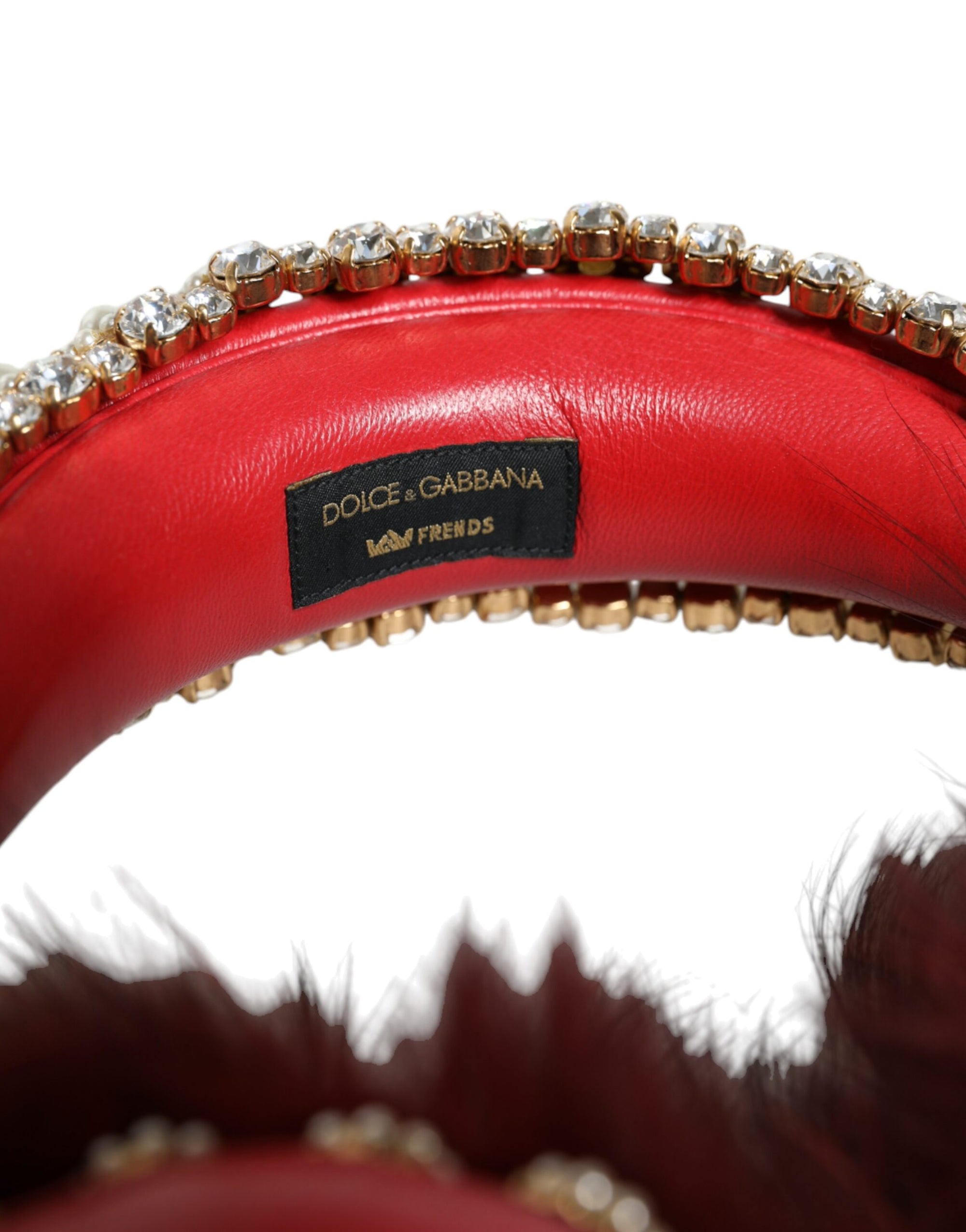 Dolce & Gabbana Red Gold Crystal Fur Headset Audio AUX Headphones - Maison Luxe