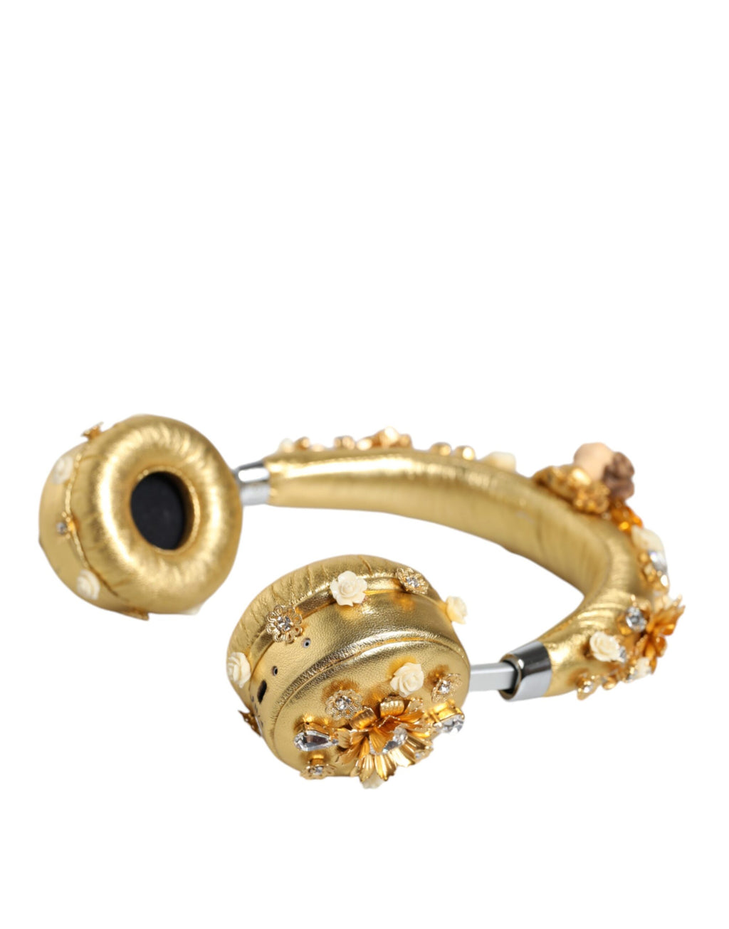 Dolce & Gabbana Gold Leather Floral Crystal Angel Headset Headphones - Maison Luxe