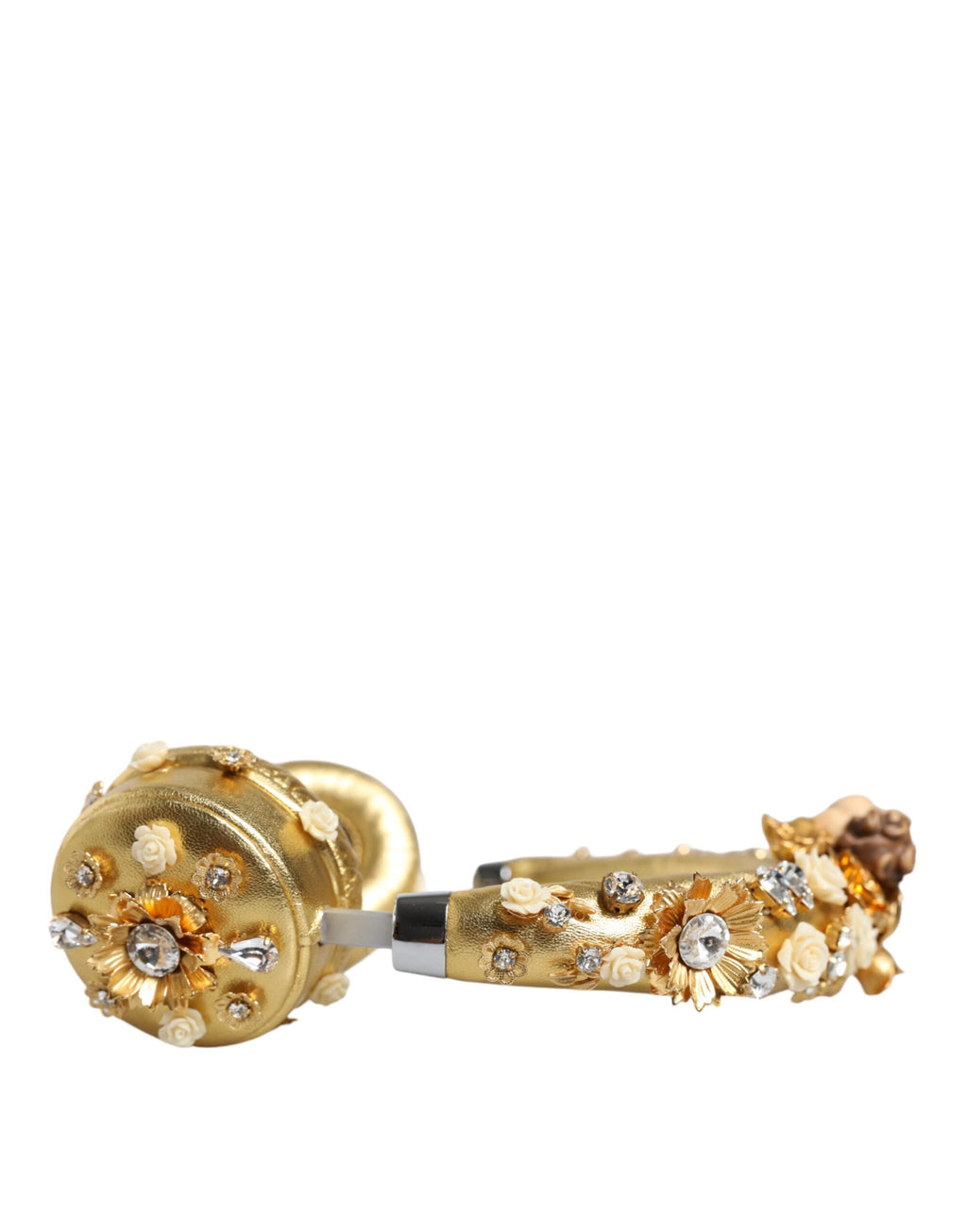 Dolce & Gabbana Gold Leather Floral Crystal Angel Headset Headphones - Maison Luxe