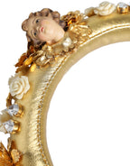 Dolce & Gabbana Gold Leather Floral Crystal Angel Headset Headphones - Maison Luxe