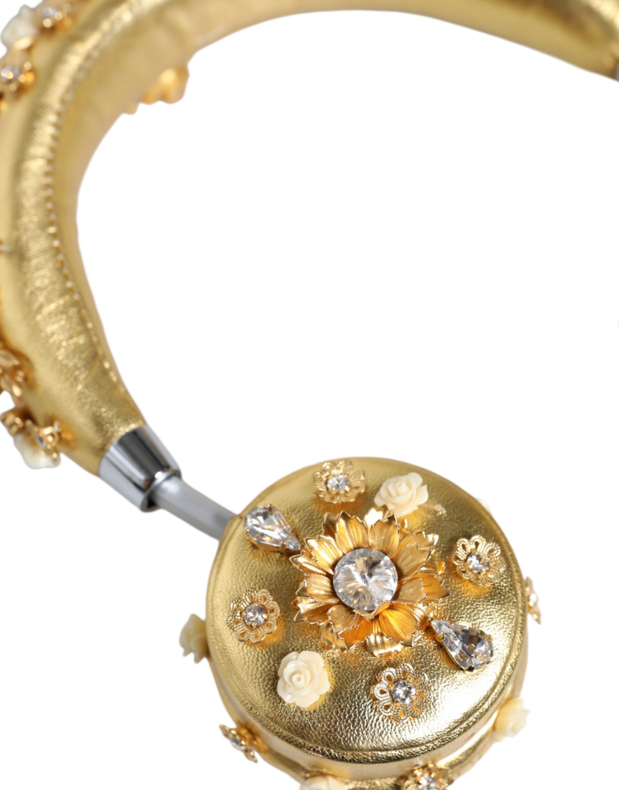 Dolce & Gabbana Gold Leather Floral Crystal Angel Headset Headphones - Maison Luxe