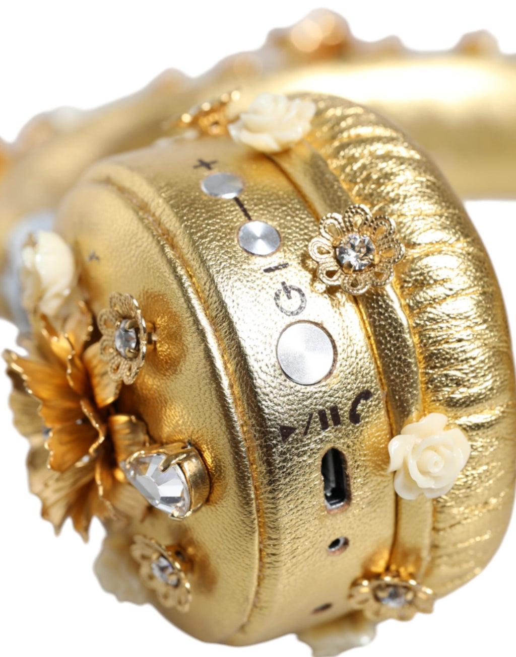 Dolce & Gabbana Gold Leather Floral Crystal Angel Headset Headphones - Maison Luxe