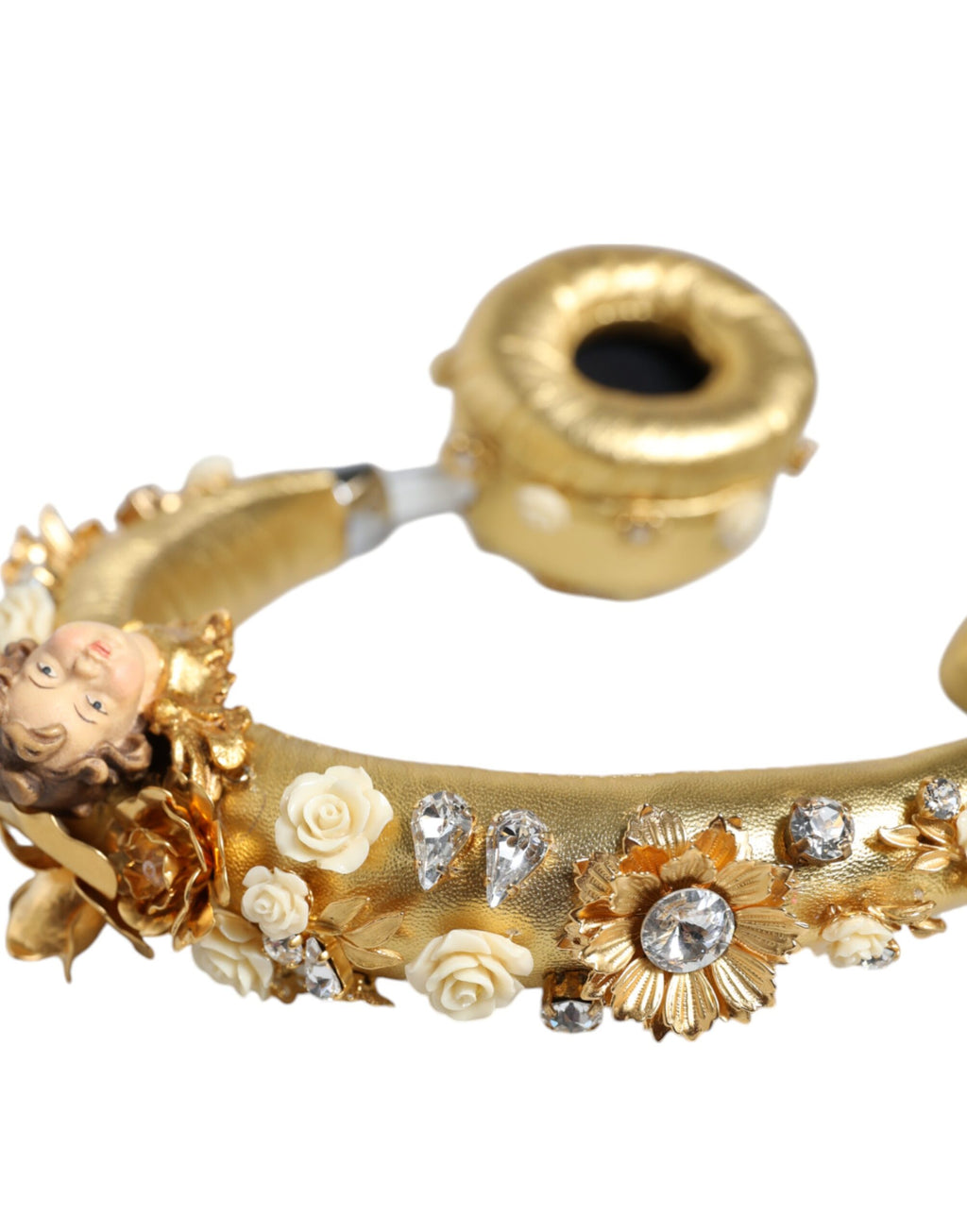 Dolce & Gabbana Gold Leather Floral Crystal Angel Headset Headphones - Maison Luxe